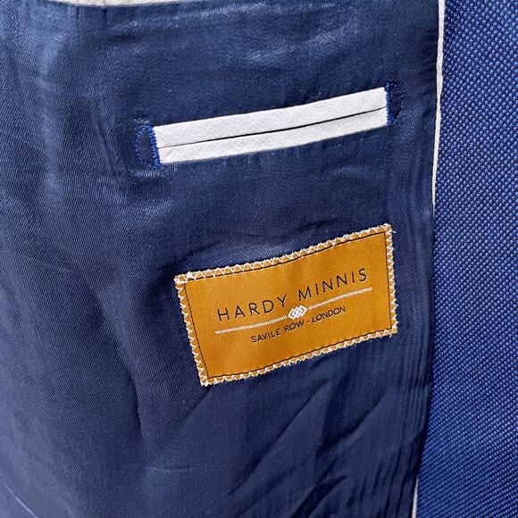 Hardy Minnis Savile Row Wool Birdseye Sport Coat Blue Ticket Pocket Mens 59R - Picture 8 of 10